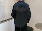 Carregue a imagem no visualizador da Galeria, Men Metal Tassel Satin Style Long Sleeve Casual Shirt Male Streetwear Vintage Fashion Hip Hop Shirt Lovers Shirt Stage Clothing  Amaijoin
