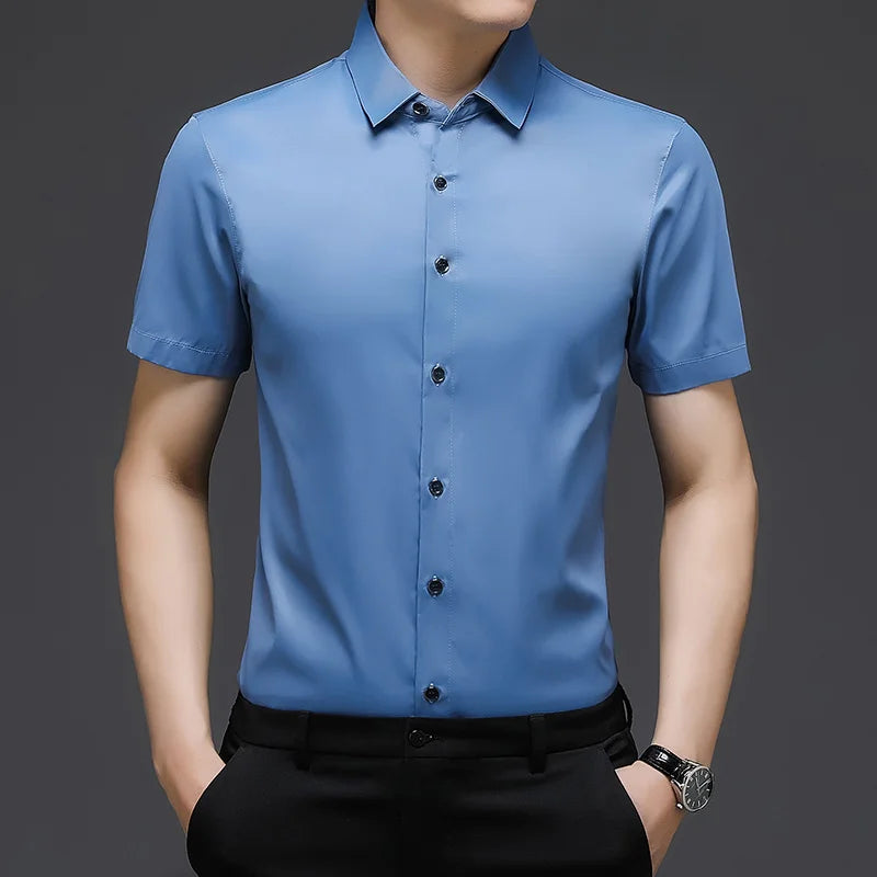 2022 designer solid mens shirts for men clothing korean fashion summer short sleeve shirt luxury dress casual clothes jersey 501  Amaijoin