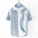 Carregue a imagem no visualizador da Galeria, New Italy design short-sleeved pure cotton blue shirts men casual brand shirt for men solid comfortable camisa chemise tops mens  Amaijoin
