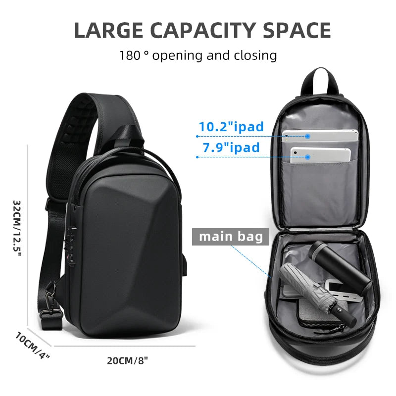 Fenruien Men's Bag Shoulder Bag Multifunction Anti-theft Waterproof Male Crossbody Bag Casual Short Trip Chest Pack USB Charging  Amaijoin