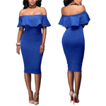 Carregue a imagem no visualizador da Galeria, Women Party Bodycon Midi Dress Sexy Off Shoulder Layered Flounce Ruffle Chic Elegant Evening Party Dress de mulher Suit Vestidos  Amaijoin
