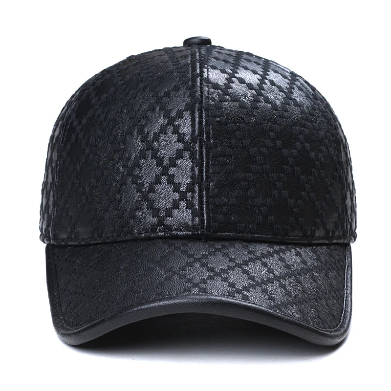 Exclusive Unisex Genuine Leather Rhombus Check Embroidered Baseball Cap Women Retro Casual Peaked Hat Men Fishing Trucker Gorras  Amaijoin