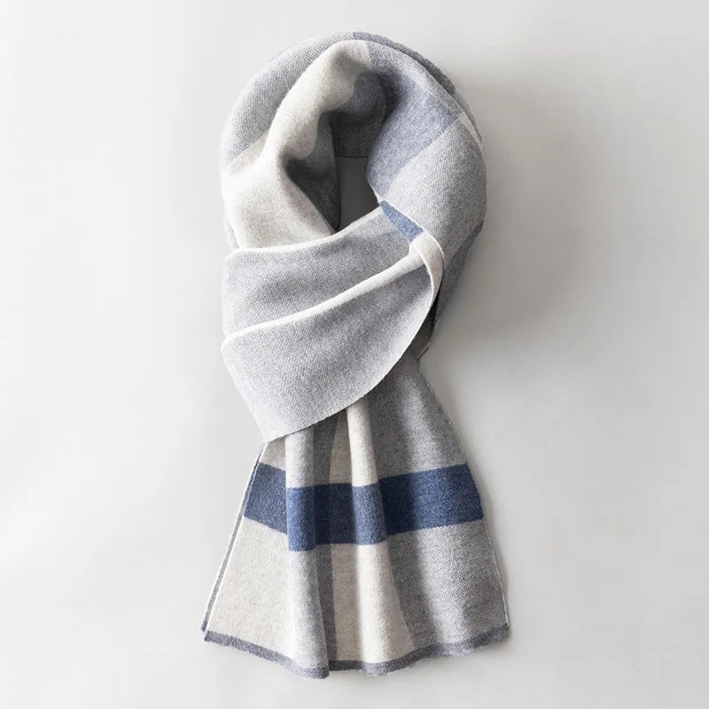 Men Pure Wool Scarf for Winter Plaid Warm Neck Scarves Classic Business 100% Wool Shawls Wraps Cashmere Long Scarf Foulard Homme  Amaijoin