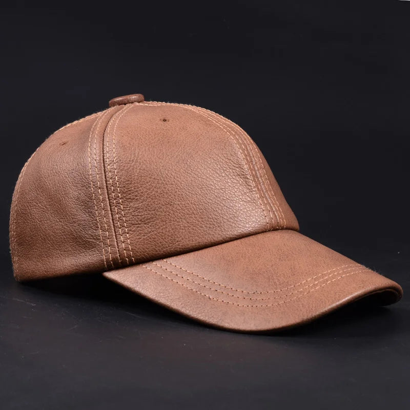 RY9112 Branded New Male Casual Genuine Leather Baseball Cap For Men Real Cowhide Black/Beige Dad Hats Mens Big Brim Cool Hat  Amaijoin