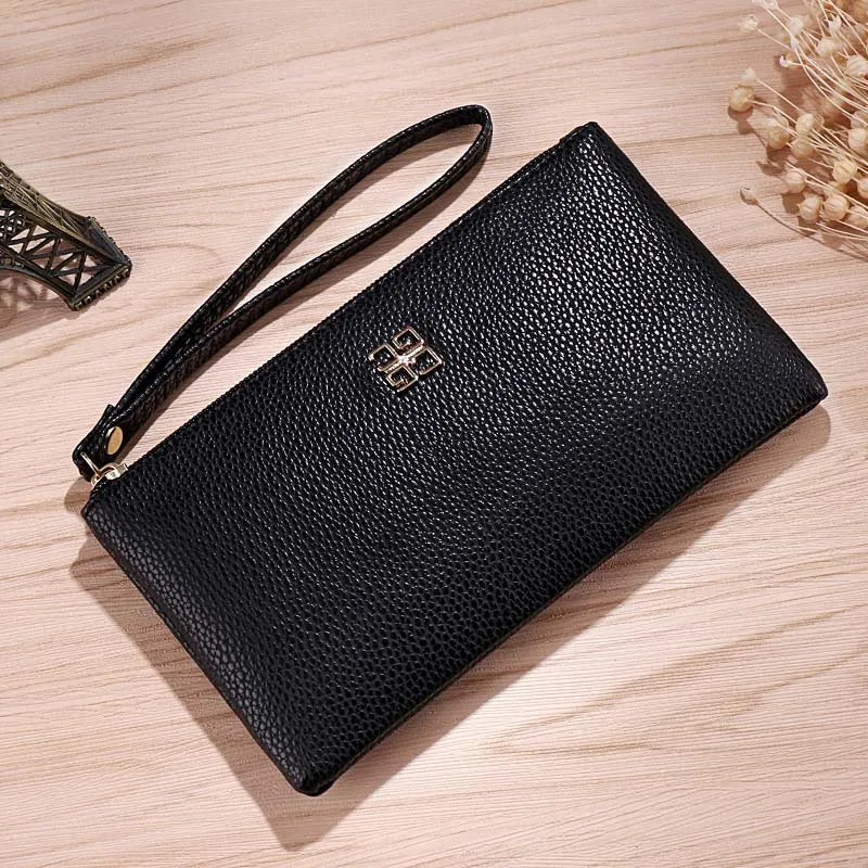 Women Long Casual Wallet Litchi Grain PU Leather Lady Zipper Phone Pocket Credit Card Holder Female Purse Coin Money Bag Clutch  Amaijoin