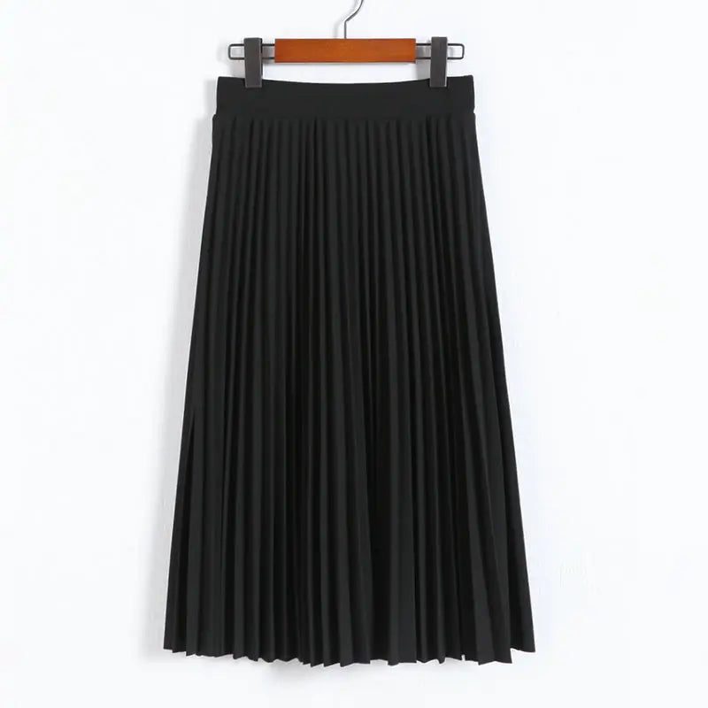 New Fashion Women's High Waist Pleated Solid Color Half Length Elastic Skirt Promotions Lady Black Pink  Amaijoin