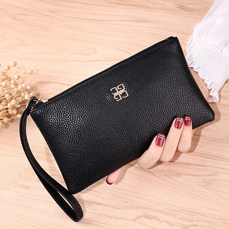 Women Long Casual Wallet Litchi Grain PU Leather Lady Zipper Phone Pocket Credit Card Holder Female Purse Coin Money Bag Clutch  Amaijoin