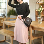 Carregue a imagem no visualizador da Galeria, New Fashion Women&#39;s High Waist Pleated Solid Color Half Length Elastic Skirt Promotions Lady Black Pink  Amaijoin
