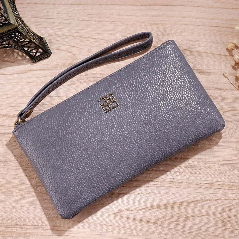 Women Long Casual Wallet Litchi Grain PU Leather Lady Zipper Phone Pocket Credit Card Holder Female Purse Coin Money Bag Clutch  Amaijoin