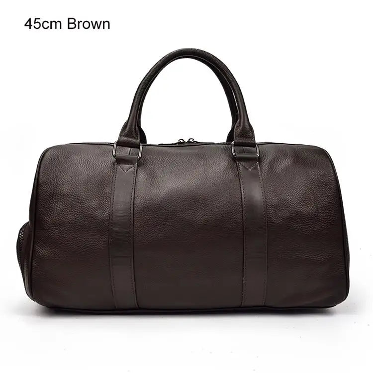 Luxury Genuine Leather Men Women Travel Bag Cow Leather Carry On Luggage Bag Travel Shoulder Bag Male Female Weekend Duffle Bag  Amaijoin