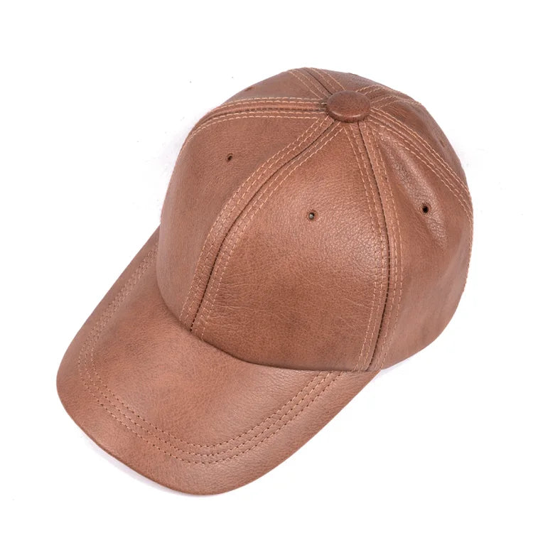 RY9112 Branded New Male Casual Genuine Leather Baseball Cap For Men Real Cowhide Black/Beige Dad Hats Mens Big Brim Cool Hat  Amaijoin