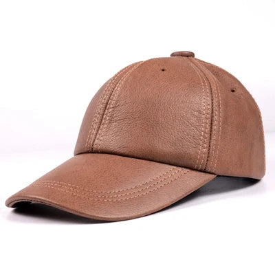 RY9112 Branded New Male Casual Genuine Leather Baseball Cap For Men Real Cowhide Black/Beige Dad Hats Mens Big Brim Cool Hat  Amaijoin