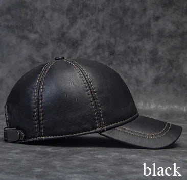 Brand New 2023 Winter Male Genuine Leather Baseball Caps Outdoor Hockey Golf Fishing Gorras Black/Brown Trucker Hat For Man  Amaijoin