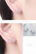 Carregue a imagem no visualizador da Galeria, BAMOER 925 Sterling Silver Double Heart to Heart Pink CZ Stud Earrings for Women Brincos Fine Jewelry Bijoux SCE090  Amaijoin
