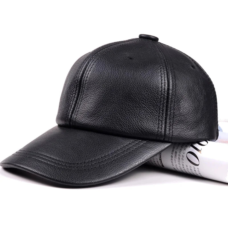 RY9112 Branded New Male Casual Genuine Leather Baseball Cap For Men Real Cowhide Black/Beige Dad Hats Mens Big Brim Cool Hat  Amaijoin