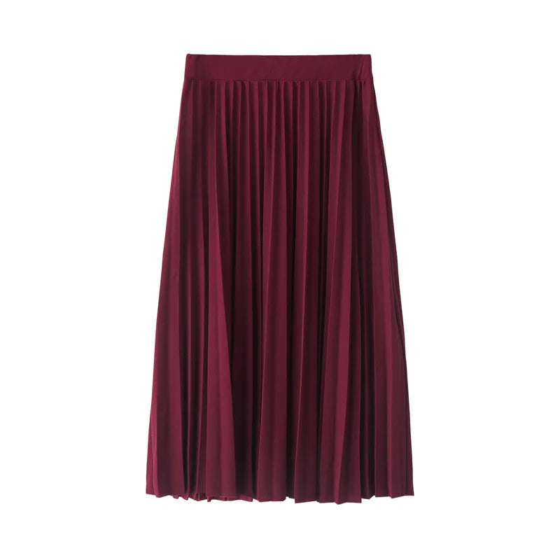 New Fashion Women's High Waist Pleated Solid Color Half Length Elastic Skirt Promotions Lady Black Pink  Amaijoin