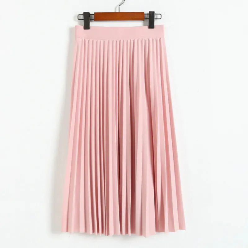 New Fashion Women's High Waist Pleated Solid Color Half Length Elastic Skirt Promotions Lady Black Pink  Amaijoin