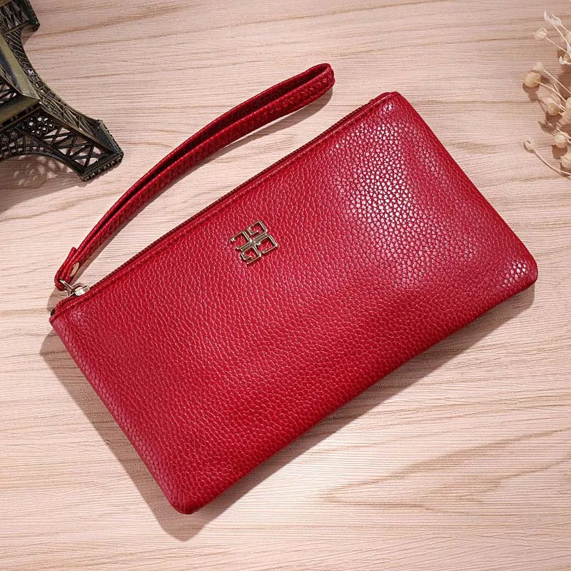 Women Long Casual Wallet Litchi Grain PU Leather Lady Zipper Phone Pocket Credit Card Holder Female Purse Coin Money Bag Clutch  Amaijoin