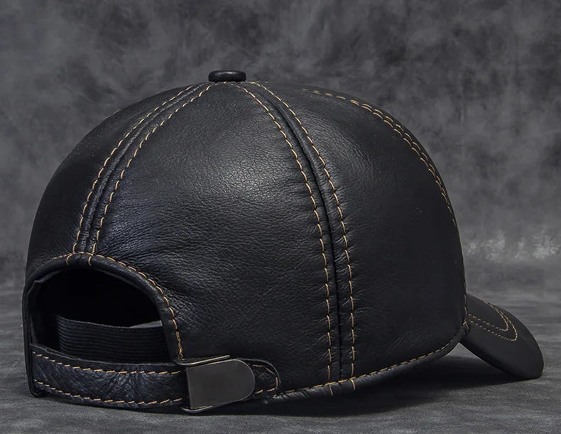 Brand New 2023 Winter Male Genuine Leather Baseball Caps Outdoor Hockey Golf Fishing Gorras Black/Brown Trucker Hat For Man  Amaijoin