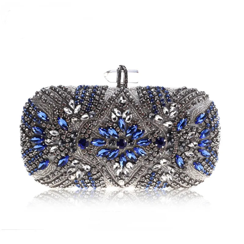 Women Clutch Party Luxury Blue Evening Bag Wedding Purse Crystal Chain Shoulder Bag High Quality Rhinestone Female Clutch  Amaijoin