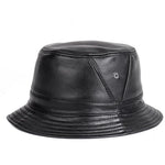 Load image into Gallery viewer, NEW RY995 Man Real Leather Fitted Flat Bucket Hats Male Outdoor Potted Short Brim Black/Brown Hip Pop Gorras Elderly Fishing Cap  Amaijoin
