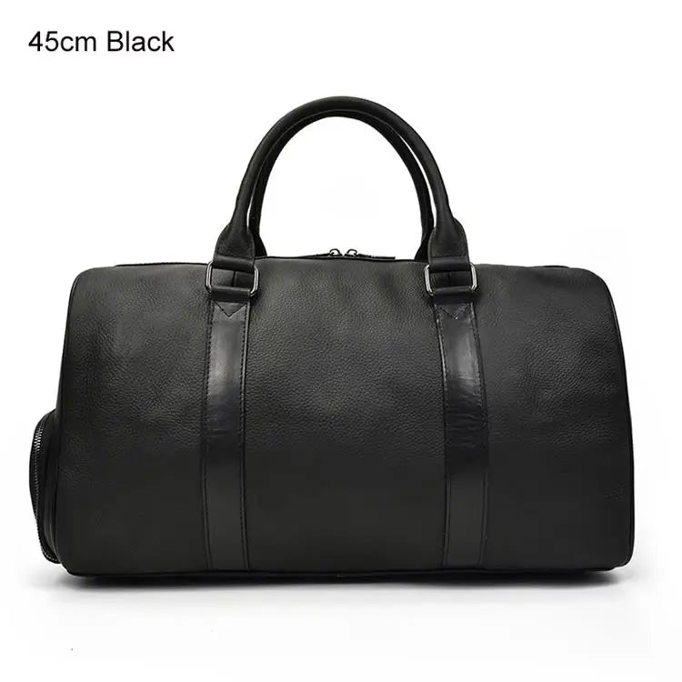 Luxury Genuine Leather Men Women Travel Bag Cow Leather Carry On Luggage Bag Travel Shoulder Bag Male Female Weekend Duffle Bag  Amaijoin