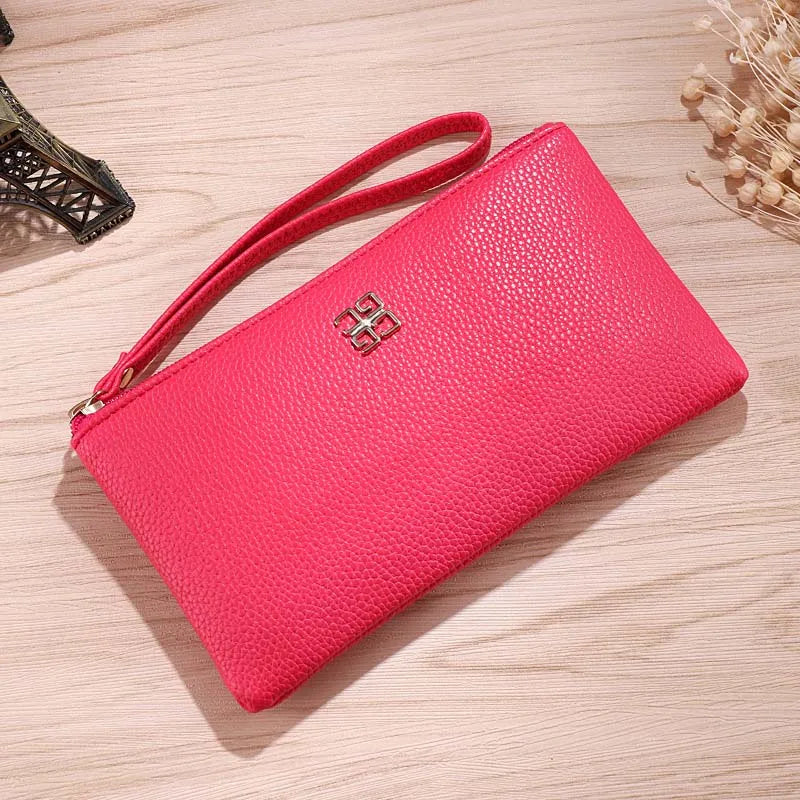 Women Long Casual Wallet Litchi Grain PU Leather Lady Zipper Phone Pocket Credit Card Holder Female Purse Coin Money Bag Clutch  Amaijoin