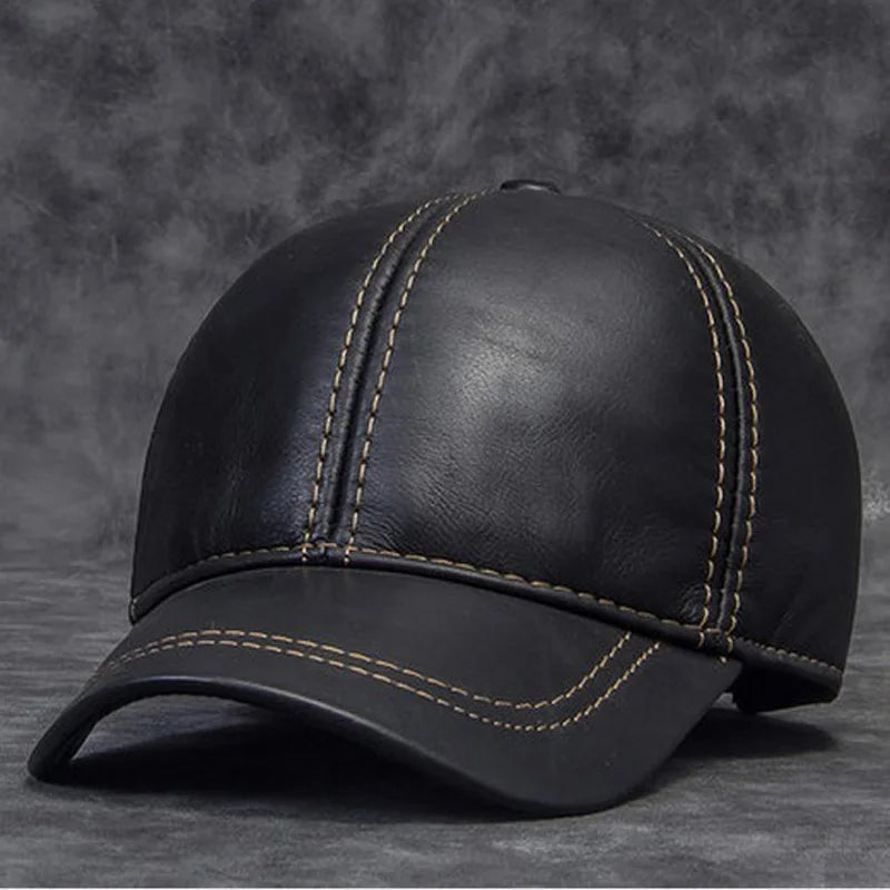 Brand New 2023 Winter Male Genuine Leather Baseball Caps Outdoor Hockey Golf Fishing Gorras Black/Brown Trucker Hat For Man  Amaijoin