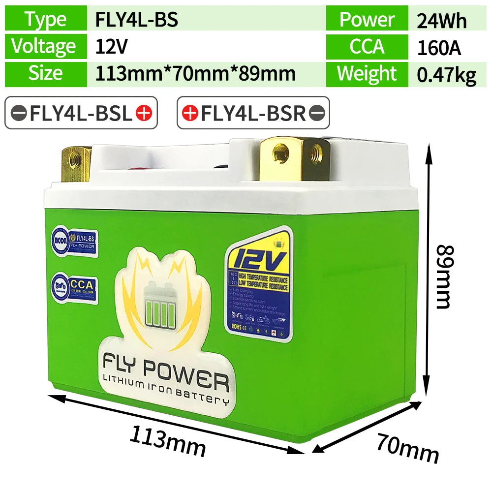 FLY4L-BS 12V 24Wh CCA 160A BMS Motorcycle Start Battery 12V Lithium iron Phosphate Scooter LiFePO4 Batteries YTX4L-BS YT4L YTX4L  Amaijoin