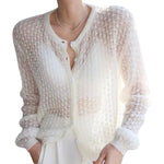 Carregue a imagem no visualizador da Galeria, Cardigan Women New V Neck Pearl Single Breasted Loose Short Sweater Female Sweet Long Sleeve Knitting Tops For Ladies  Amaijoin
