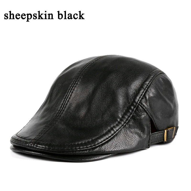 Hats Men Women Street Bonnet Genuine Leather Beret Male Thin Hats 55-61 cm Adjustable Forward Cap Leisure Duckbill Casquette  Amaijoin