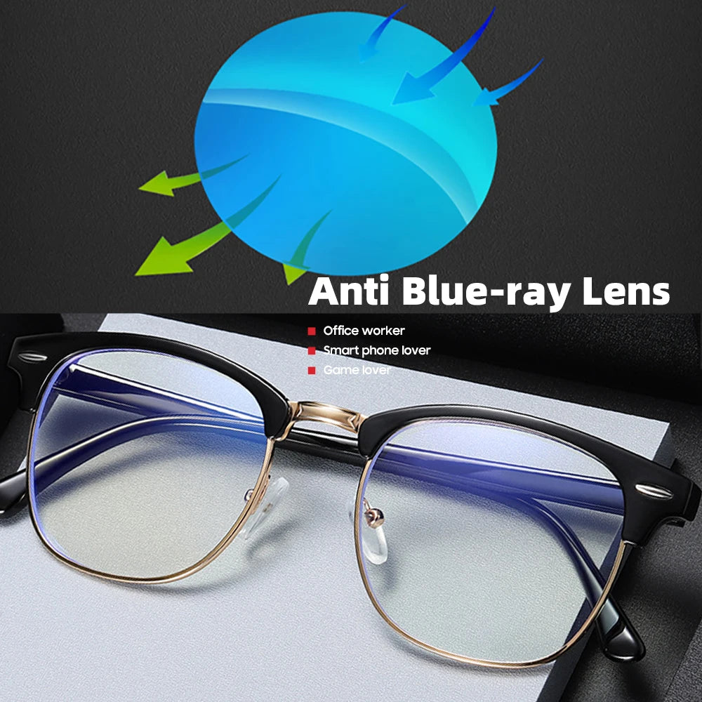 2024 Classic Transparent Frame Semi Rimless Blue Light Blockin Glasses Men Square Anti Blue Ray Eyeglasses Computer Women Gaming  Amaijoin