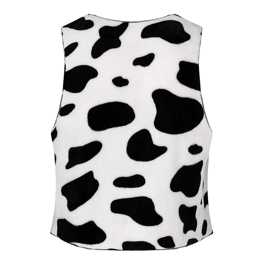 Men's Cow Print Sleeveless Open Front Coat Vest Hippie Christmas Halloween Carnival Cowboy Role Play Fancy Costumes Cow Vest  Amaijoin