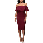 Carregue a imagem no visualizador da Galeria, Women Party Bodycon Midi Dress Sexy Off Shoulder Layered Flounce Ruffle Chic Elegant Evening Party Dress de mulher Suit Vestidos  Amaijoin
