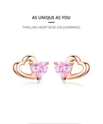 Carregue a imagem no visualizador da Galeria, BAMOER 925 Sterling Silver Double Heart to Heart Pink CZ Stud Earrings for Women Brincos Fine Jewelry Bijoux SCE090  Amaijoin
