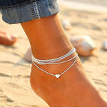 Carregue a imagem no visualizador da Galeria, Two Layers Chain Heart Moon Sun Gold Silver Color Anklets For Women Bracelets Summer Barefoot Sandals Jewelry On Foot Leg  Amaijoin
