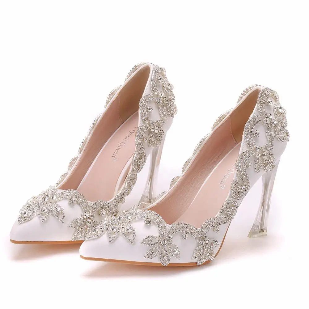 Women Bride Shoes High Heels Wedding Thin Heels White Diamond Glittering Evening Dress Shoe Luxury Crystal Pumps For Party  Amaijoin