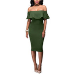 Carregue a imagem no visualizador da Galeria, Women Party Bodycon Midi Dress Sexy Off Shoulder Layered Flounce Ruffle Chic Elegant Evening Party Dress de mulher Suit Vestidos  Amaijoin
