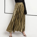 Carregue a imagem no visualizador da Galeria, 2022 Spring Metal Color Pleated Maxi Skirt Elastic High Waist Harajuku Large Swing Gold Long Skirts For Women XXL Saias SK275  Amaijoin
