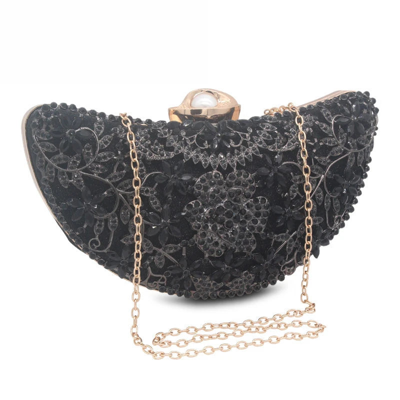 Shape Moon Hollow Out Purse Sequined Diamond Women Evening Bag Clutch Crossbody Bags For Lady Bolsas Feminina Wedding Handbags  Amaijoin