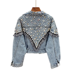 Carregue a imagem no visualizador da Galeria, 2024 New Mujer Spring Autumn Streetwear Denim Jacket Women Hand-studded Pearls Punk Tassel Veste Femme Loose Short Jeans Coats  Amaijoin
