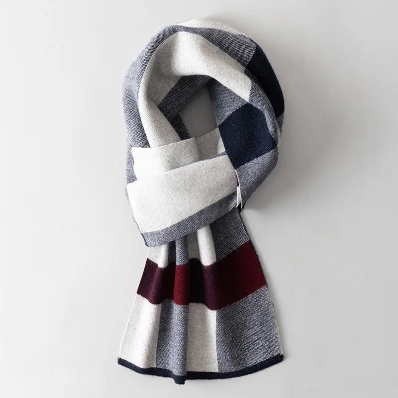 Men Pure Wool Scarf for Winter Plaid Warm Neck Scarves Classic Business 100% Wool Shawls Wraps Cashmere Long Scarf Foulard Homme  Amaijoin