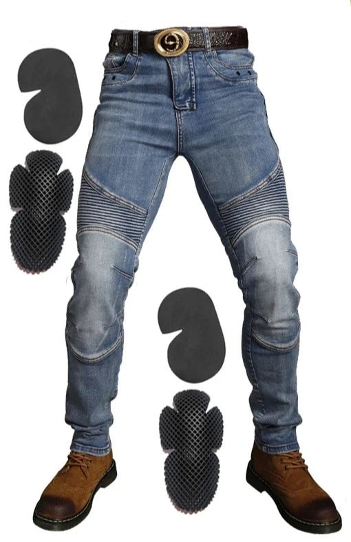 Men's Blue Motorbike Pants Aramid Motorcycle jeans Smoke Grey Fireproof wearable Casual Motocross Knee Protective Hi-03  Amaijoin