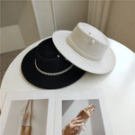 Carregue a imagem no visualizador da Galeria, Women&#39;s Pearl Chain Fedora High Fashion with Pearl Pins Bump Cap Black White Autumen Winter Ladies Fedoras Wide Brim Girl Hat  Amaijoin
