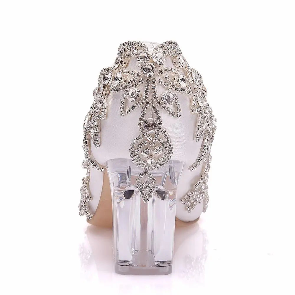 Women Bride Shoes High Heels Wedding Thin Heels White Diamond Glittering Evening Dress Shoe Luxury Crystal Pumps For Party  Amaijoin