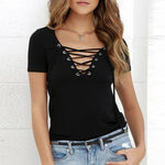 Load image into Gallery viewer, DICLOUD Fashion V-Neck T-Shirt Women New Summer Black Ladies&#39; Tops Short Sleeve Lace Hollow Shirt Tees 2023  Amaijoin
