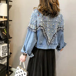 Carregue a imagem no visualizador da Galeria, 2024 New Mujer Spring Autumn Streetwear Denim Jacket Women Hand-studded Pearls Punk Tassel Veste Femme Loose Short Jeans Coats  Amaijoin
