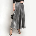 Carregue a imagem no visualizador da Galeria, 2022 Spring Metal Color Pleated Maxi Skirt Elastic High Waist Harajuku Large Swing Gold Long Skirts For Women XXL Saias SK275  Amaijoin
