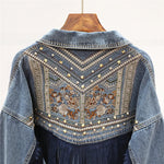 Carregue a imagem no visualizador da Galeria, Denim Jacket Korean Floral Embroidery Suede Fringe Loose Chaquetas Mujer Coat Long Sleeve Outerwear Women Veste Femme  Amaijoin
