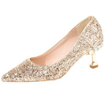 Carregue a imagem no visualizador da Galeria, Lucyever Gold Silver Sequins Women Pumps 2022 Luxury Crystal High Heel Party Wedding Shoes Woman Elegant Pointed Toe Pumps Mujer  Amaijoin
